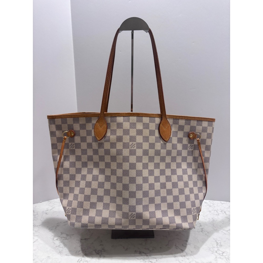 Louis Vuitton Neverfull MM Damier Azur Canvas Tote Bag White Blue Shoulder Bag